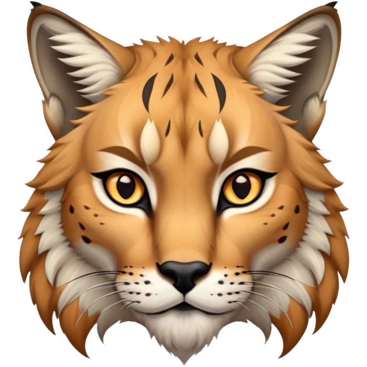 Cinematic-Noble-Lynx-Portrait-Emoji – Poised and regal, with a strong, agile build and a strikingly patterned fur of warm tawny fur accented by bold black ear tufts, deep-set, intelligent amber eyes, simplified yet sharp and sophisticated. zoomed out emoji