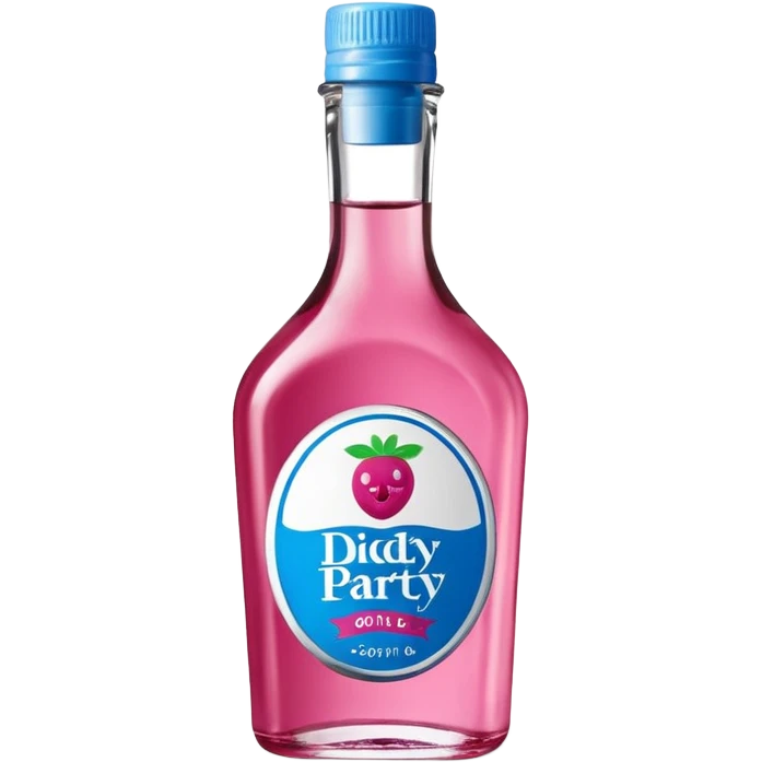 bottle of oil blue top pink outside with logo that says Diddy Party oil Johnson and Johnson  brand with a smiling berry on top emoji