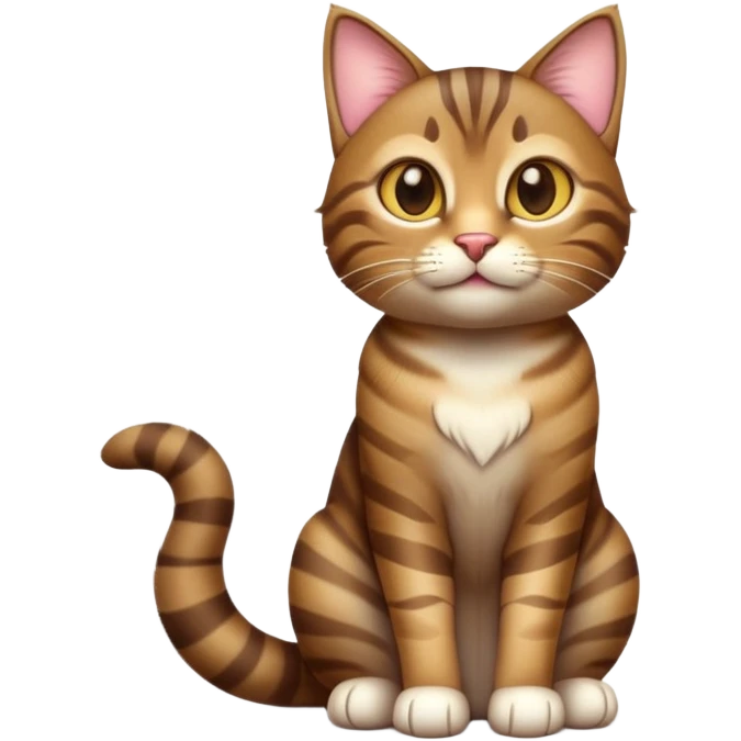 cinematic-[brown tabby cat]-realistic-full-body-sitting-emoji,-tail-curled-playfully-around-its-paws,-head-tilted-dramatically,-sleek-[tabby]-fur,-simplified-yet-realistic-adorable-features,-highly-detailed,-glowing-with-an-almost-sarcastic-glow emoji