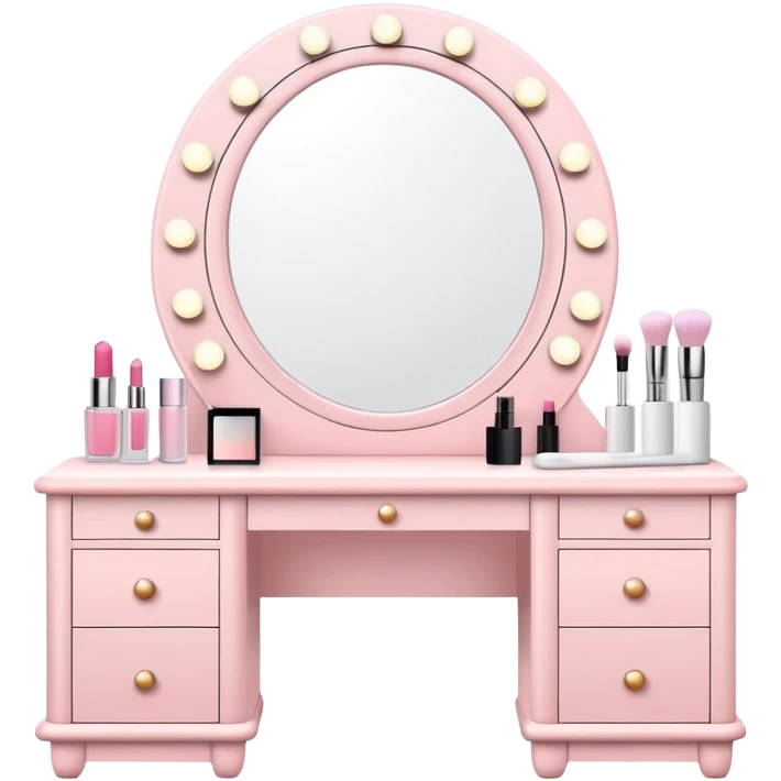 White Makeup vanity with light pink makeup emoji