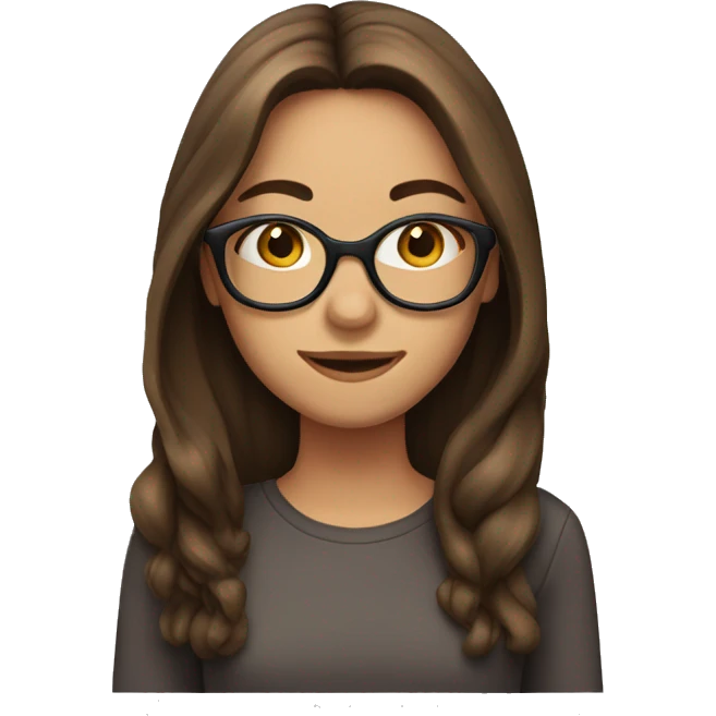 Gril, long brown hair, glasses,  emoji