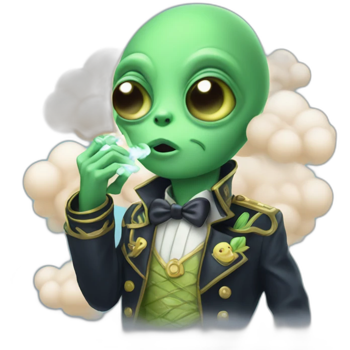 adorable alien vape lord blowing clouds with manicured nails emoji