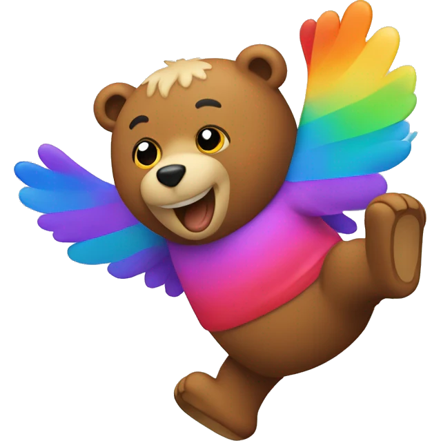 colourful bear flying around word emoji