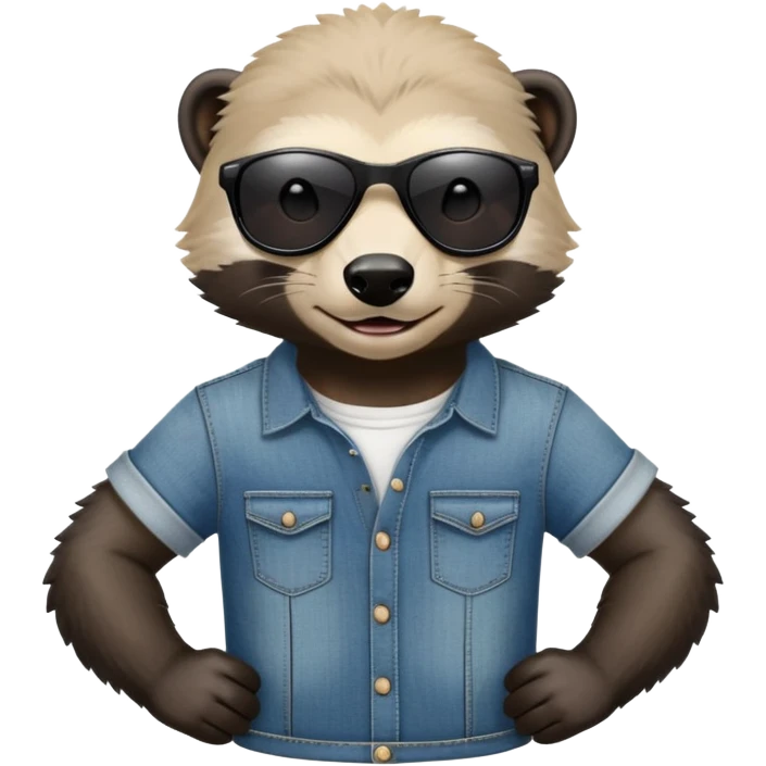 friendly anthropomorphised honey badger in jeans and a t-shirt, wearing sunglasses, head and shoulders view emoji