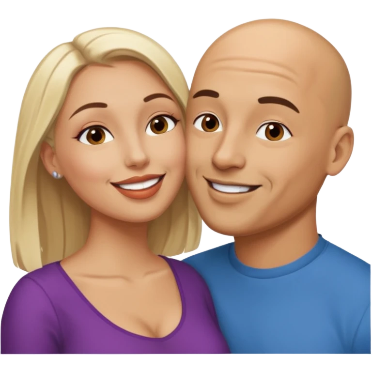 Bald Hispanic man kissing white dark blonde woman emoji