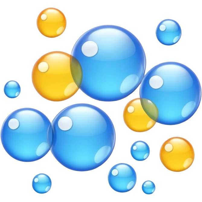 3D iPhone style emoji of free-floating bubbles, scattered randomly in the air, translucent and shiny, various sizes, not contained in any circle, isolated on white background, soft shadows, high detail,  emoji