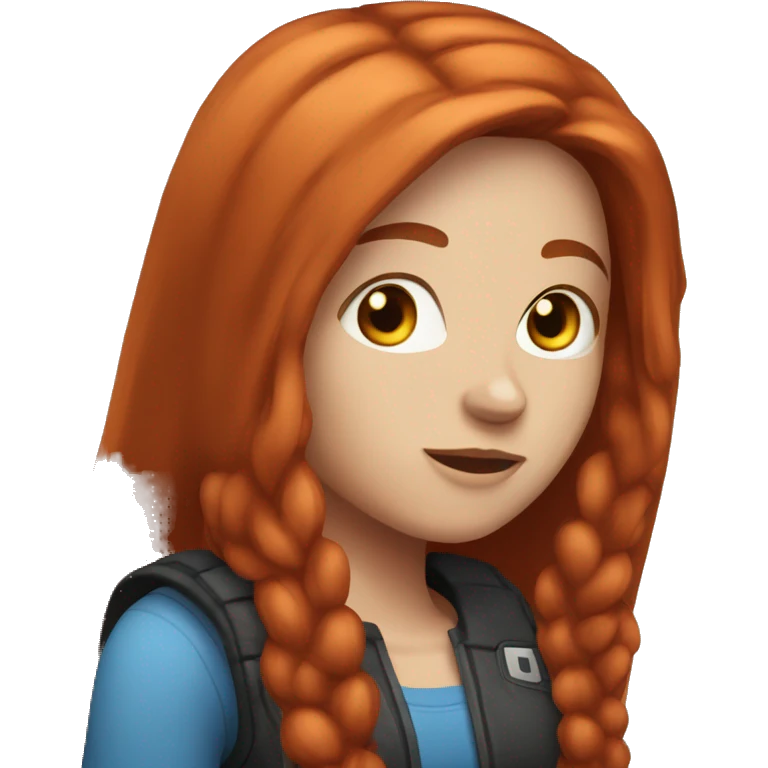 Adult female gamer with long straight red hair, blue eyes and freckles. emoji