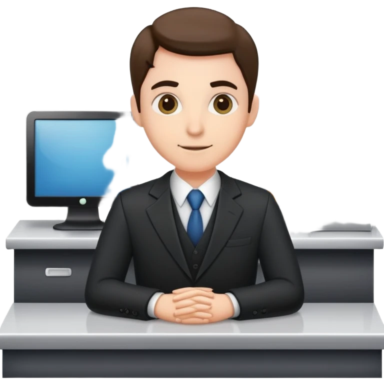 Professional bank clerk in formal attire standing behind a counter emoji
