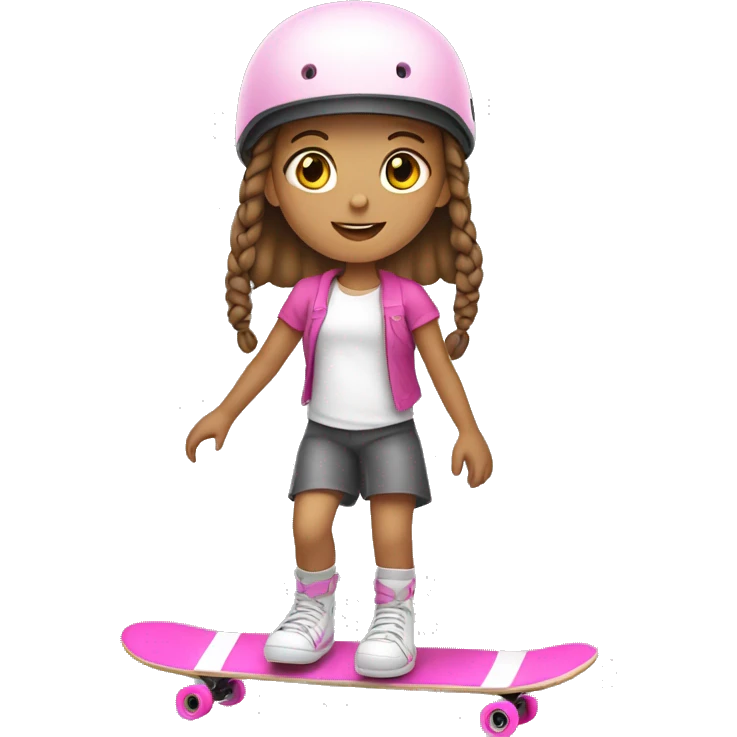 white little girl, brown hair with braids, with pink helmet skateboarding emoji