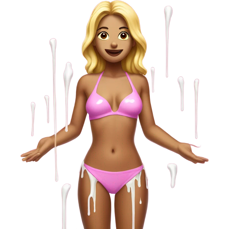 Woman wearing pink bikini with dripping white paint at bottoms emoji