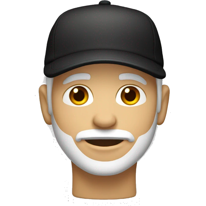man with white cap, light skin tone, black t-shirt, middle age emoji