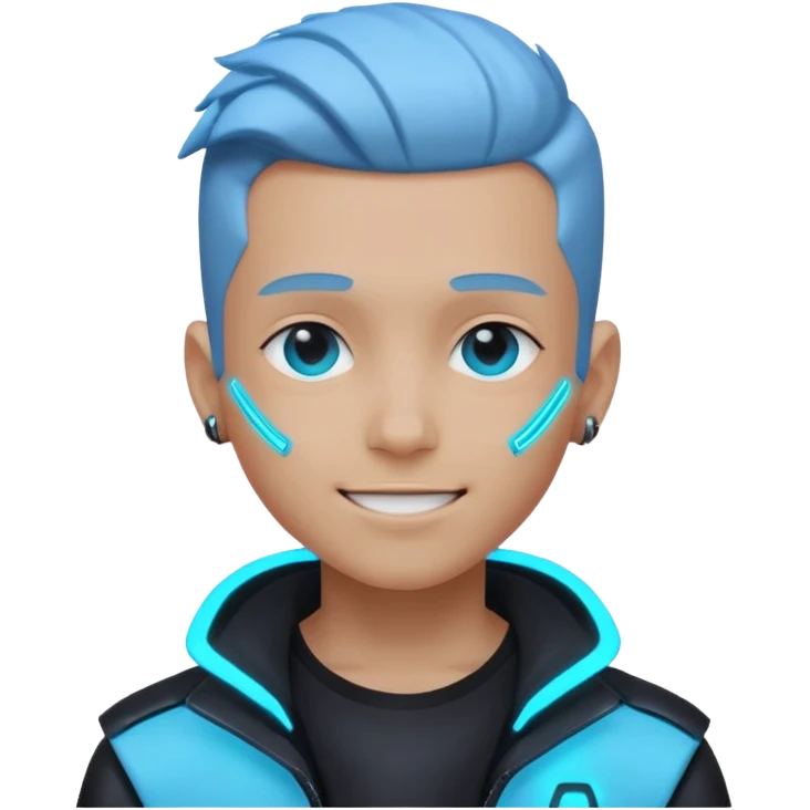 boy neon cyberpunk light blue happy emoji