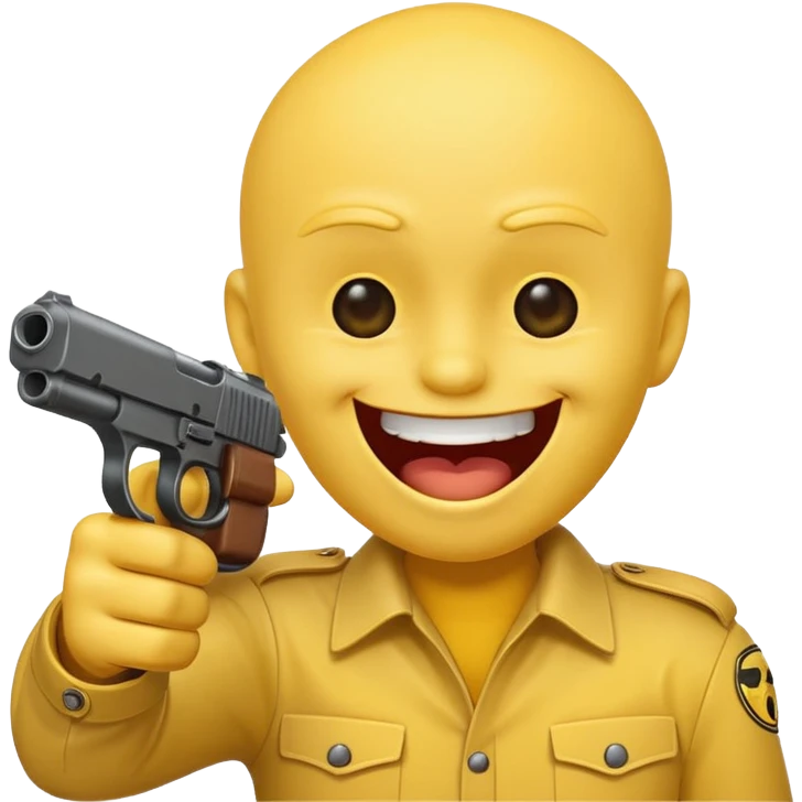 Yellow laughing face pointing gun at side of the head emoji