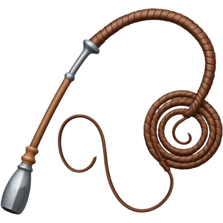 cowboy whip object icon, coiled leather whip, wooden handle, western style, 3D cartoon, mobile game icon style, centered, clean background, soft shadow, no text, no watermark
 emoji