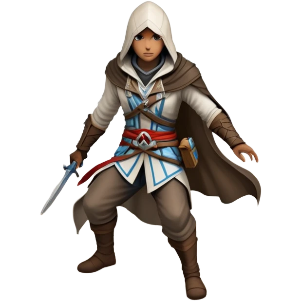 An icon representing an adventure game, inspired by Assassin's Creed. The design features a heroic character in hooded attire, scaling a tall building in a historical cityscape. The background shows ancient architecture and hidden symbols, symbolizing exploration and stealth. Transparent background  emoji