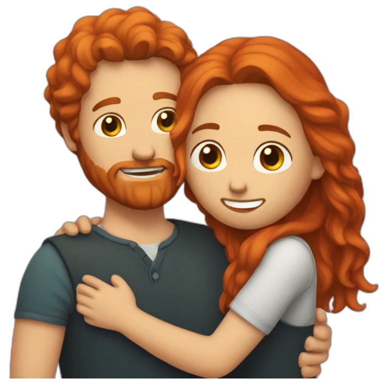 red haired man with beard hugging another person emoji