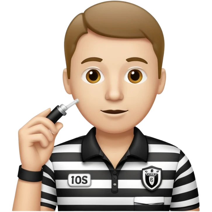 A sports referee with a whistle wearing black and white striped shirt emoji