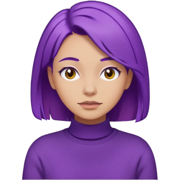 A woman with purple hair and a sweater emoji