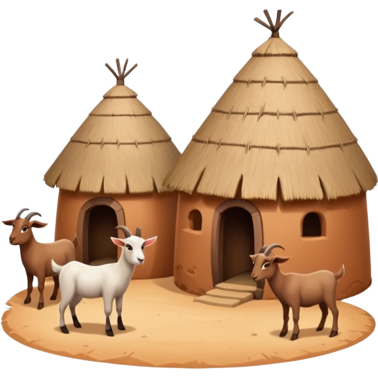 afrikanisches Lehmhüttendorf mit Gras und Ziegen emoji