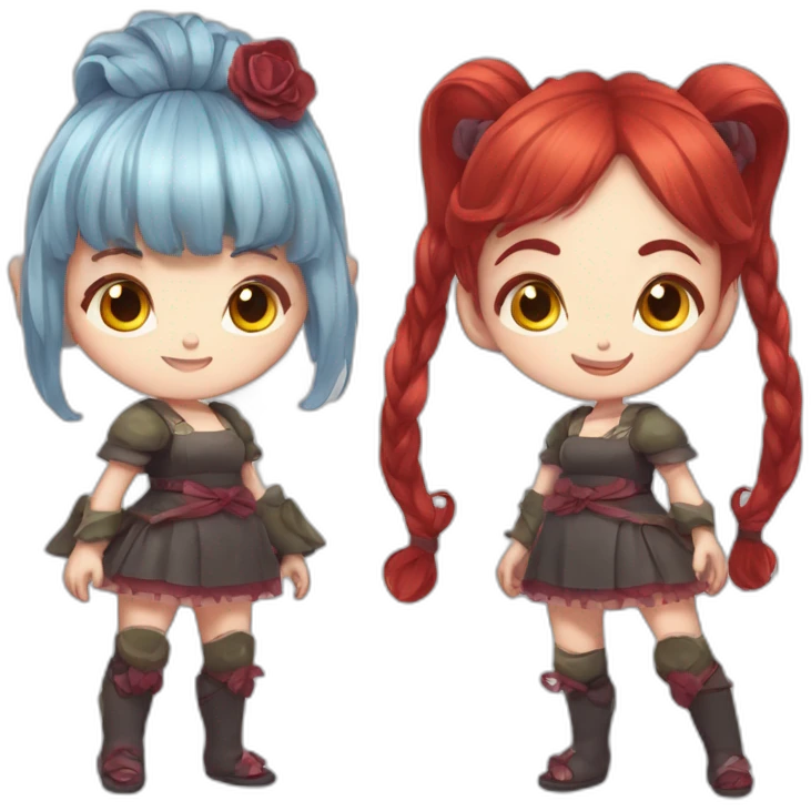 Ogre (oni) girl with red hair ponytail and lolita ouffit emoji