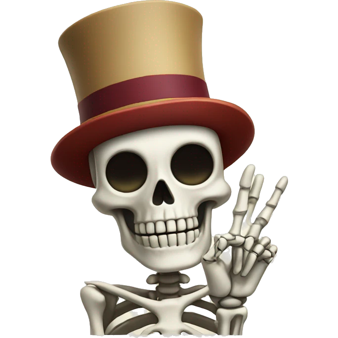 skeleton in fez hat showing v sign with hand emoji