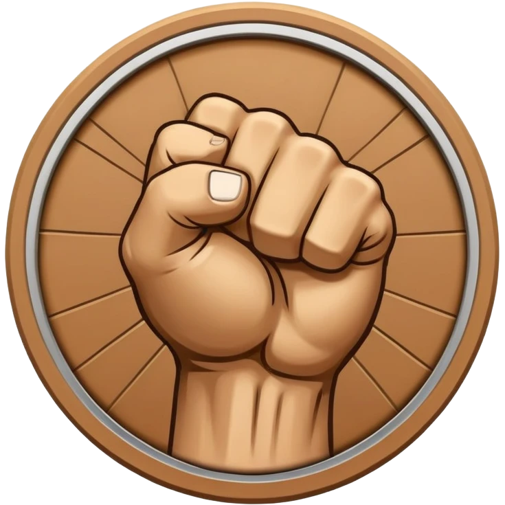 Round emblem symbolizing combat sports, featuring a clenched fist facing forward at the center. The fist is bold and strong, representing power and skill in martial arts. Surrounding the fist are dynamic lines, giving the emblem a sense of motion and energy, emphasizing the intensity of combat.  emoji