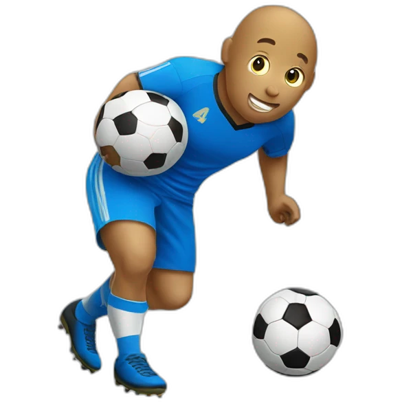 Slim Potato playing soccer with a blue shirt emoji