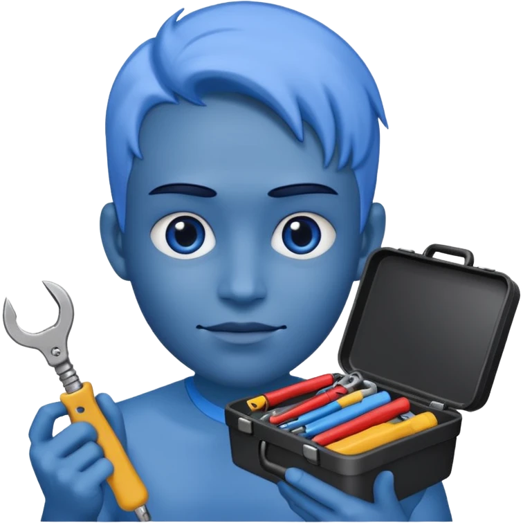 person with digital toolkit, digital vibes, blue emoji