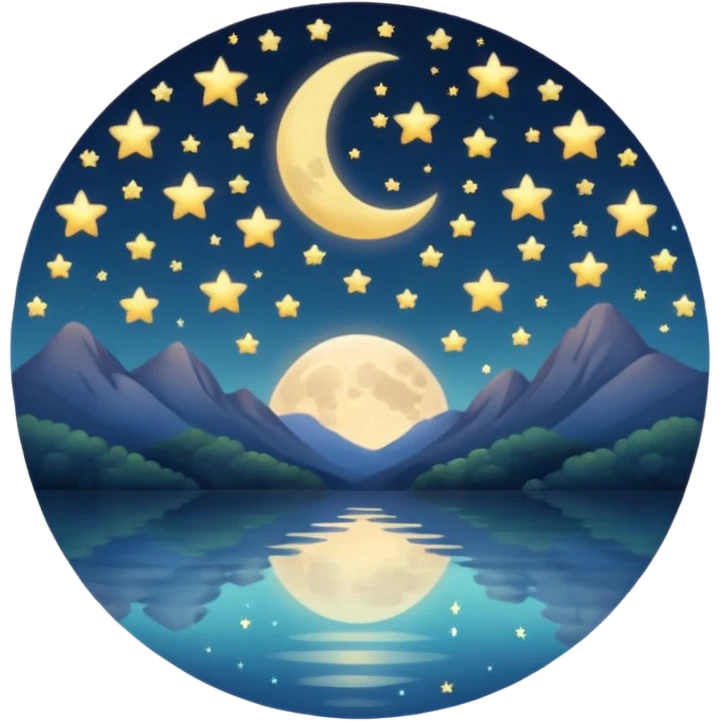 "Design a calming circle emoji for evening reflection. Soft moonlight, gentle stars, peaceful or spiritual symbols. No people - emphasize tranquil colors, night sky elements, and serene christian imagery." emoji