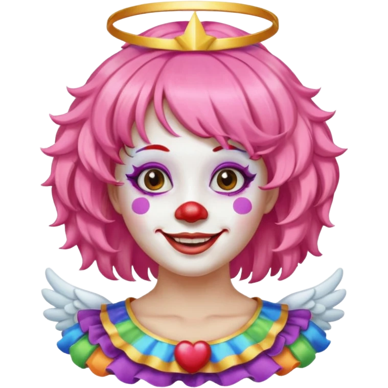 round face female clown with angel's halo emoji