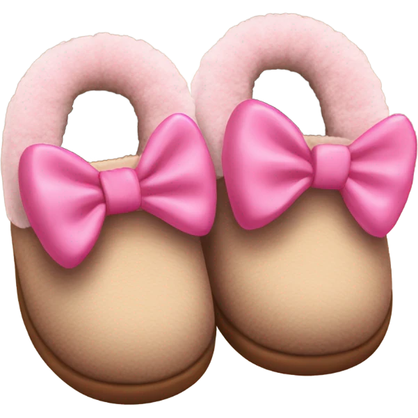 Brown house shoes with pink bows to the side and fluffy inside emoji