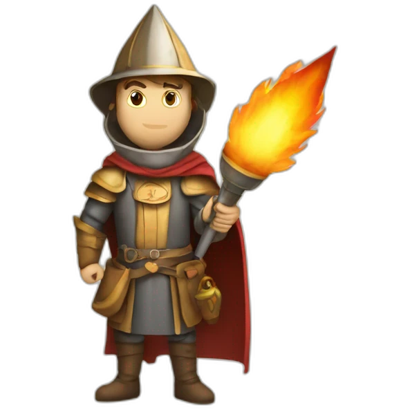 medieval Pyrotechnician holding a rocket in one hand and a torch in the other emoji