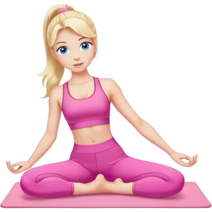 a nlode girl with blue eyes wearing a pink workout set, doing pilates emoji