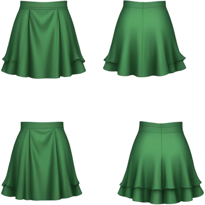 Realistic A-line high waisted green ruffle skirt, isolated emoji