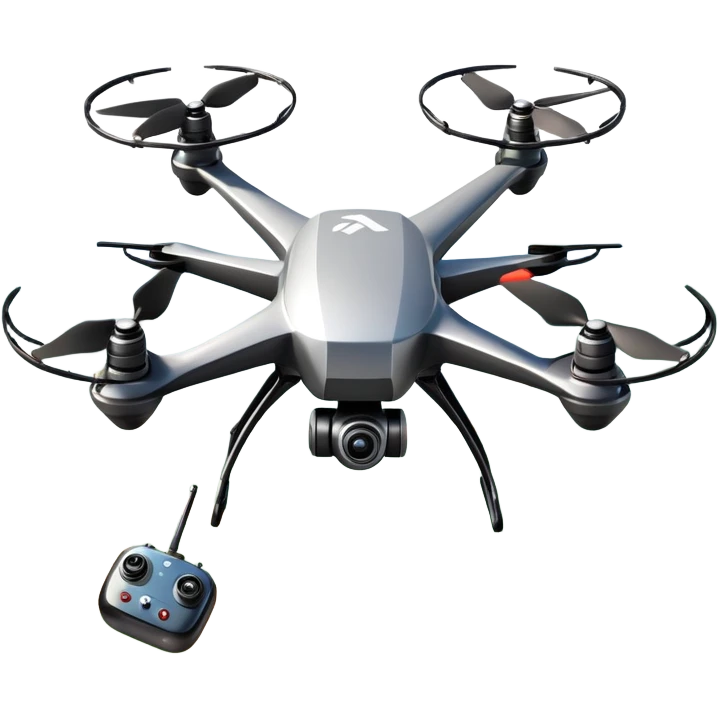 An icon showing a racing quadcopter drone in the foreground, flying at high speed through a course filled with obstacles and checkpoints. Other drones zoom in the background over a dynamic landscape. Transparent background highlights the thrill and precision of drone racing. emoji