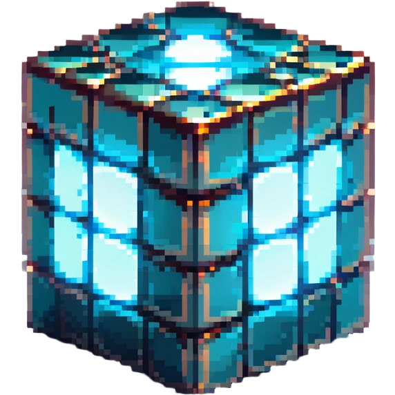 cube with a metallic sheen, glowing edges, classic arcade vibe emoji