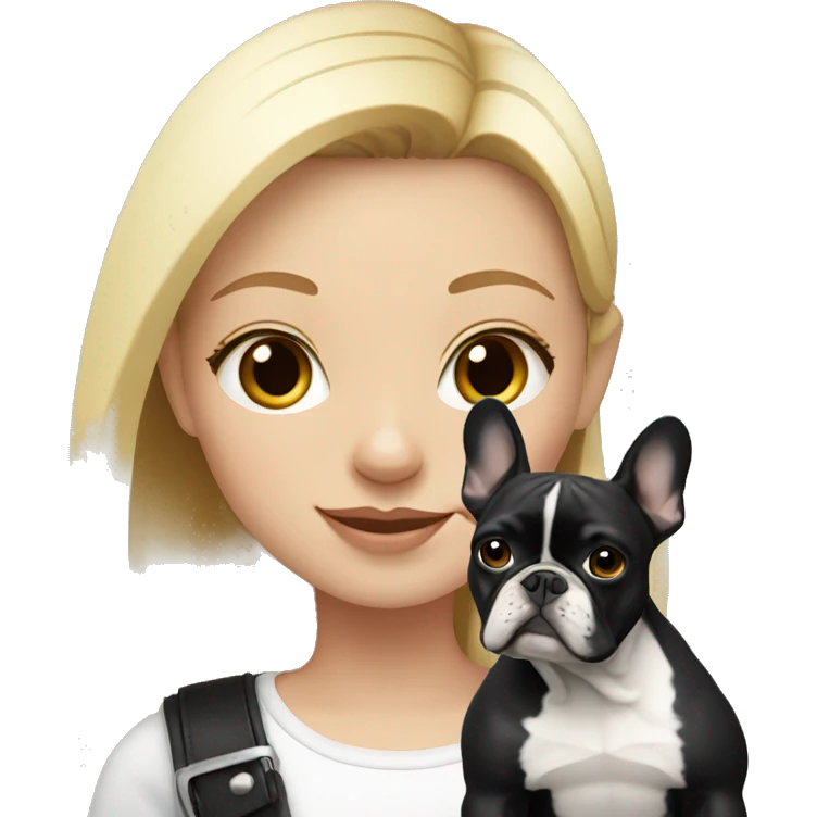 Blonde girl with black/white French bulldog emoji