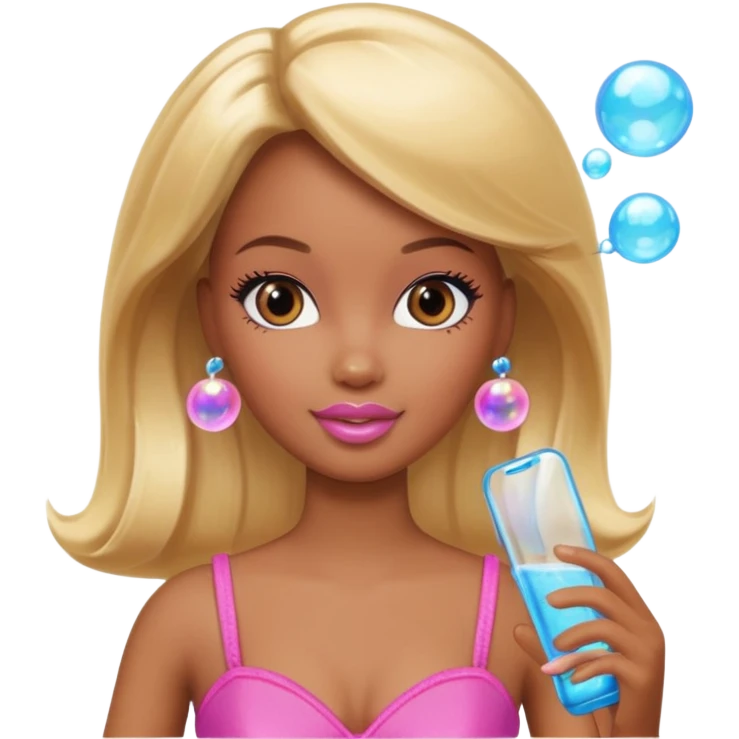 Brown skin blonde hair barbie with bubbles emoji