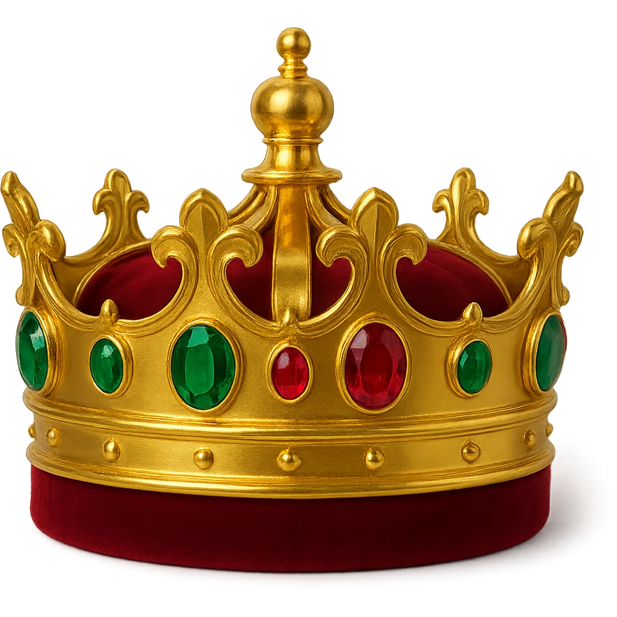 standard gold crown with a velvet band, set with emeralds and rubies, and a bright, polished finish emoji