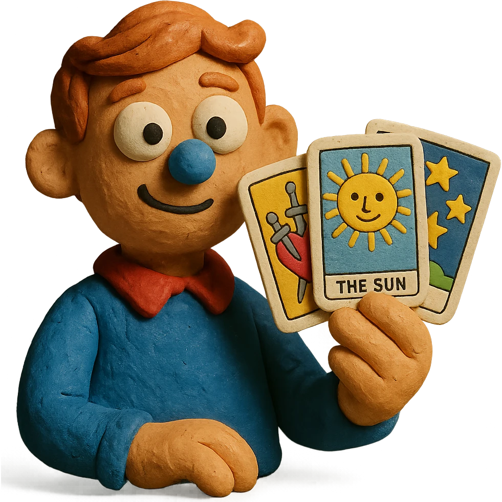 cartoon character with tarot cards emoji