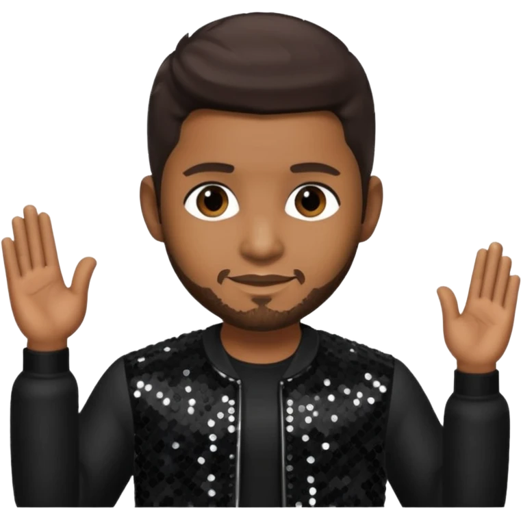 Usher with dark brown hair, black sequin outfit emoji