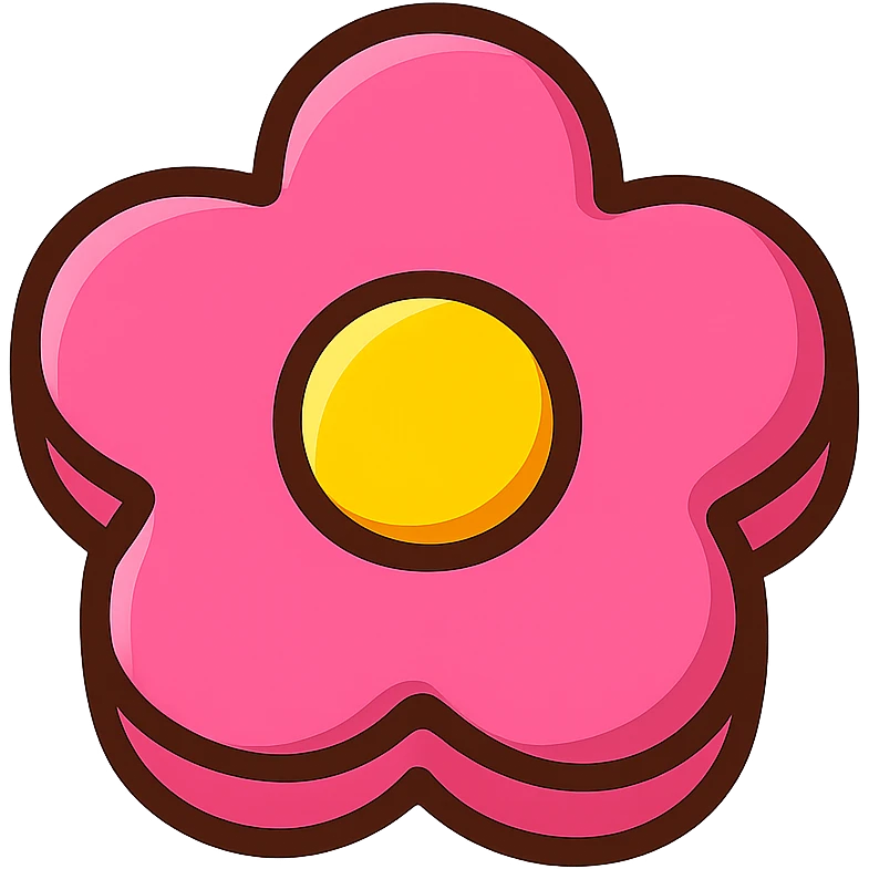 pink flower-shaped candy, vibrant toon style, isolated on transparent background emoji