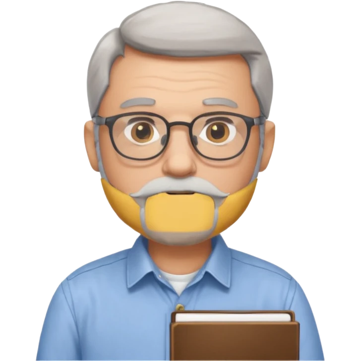 man with gray beard and glasses studying emoji