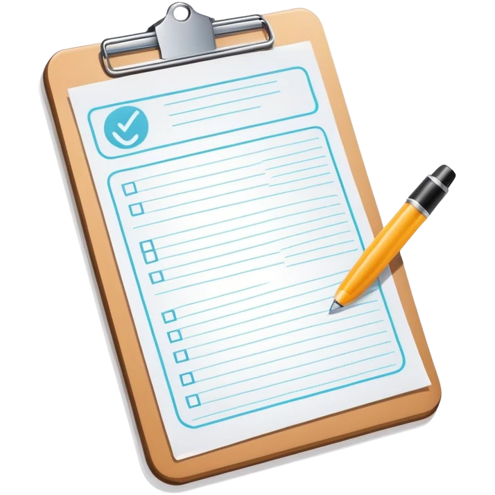 clipboard holding a simplified service order paper with faint lines, with a small checkmark symbol, clean vector art, bright colors, isolated emoji