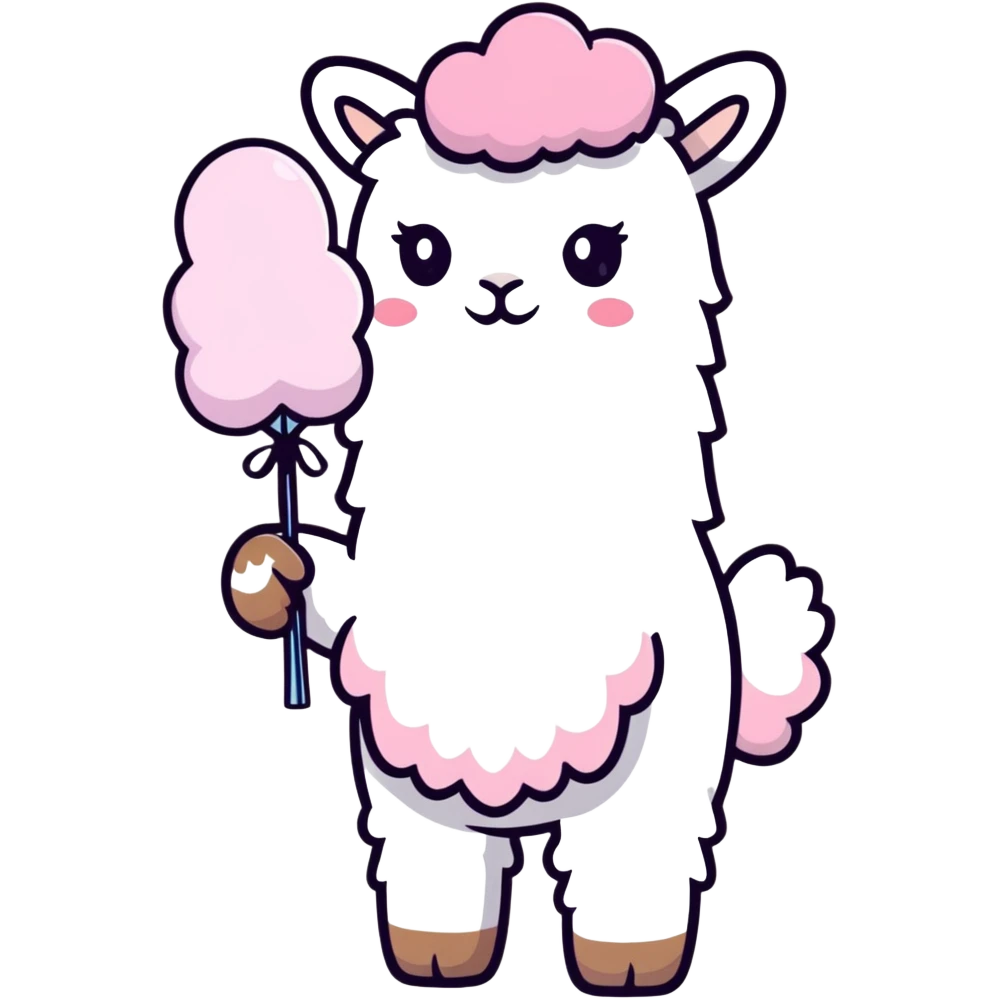 alpaca holding cotton candy bouquet emoji