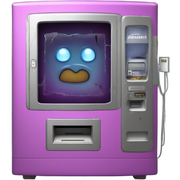 sci-fi concept vending machine, damaged, sentient emoji