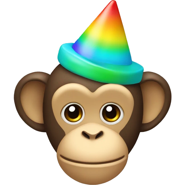 Cyan monkey with rainbow party hat emoji