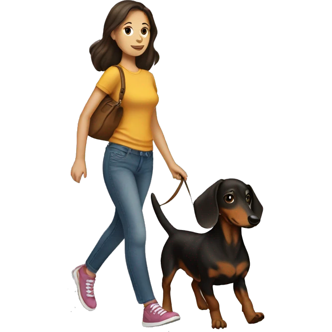 brunette girl walking dachshund emoji