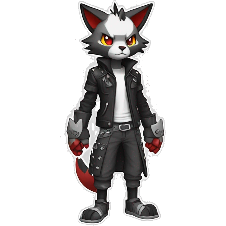 cool edgy black white grey punk red animal hybrid Fakemon full body emoji