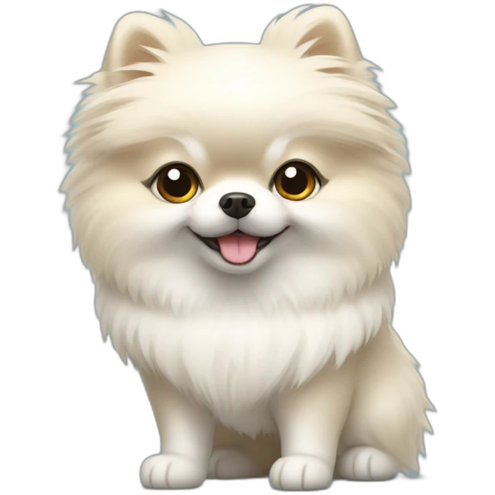 White pomeranian with coat emoji